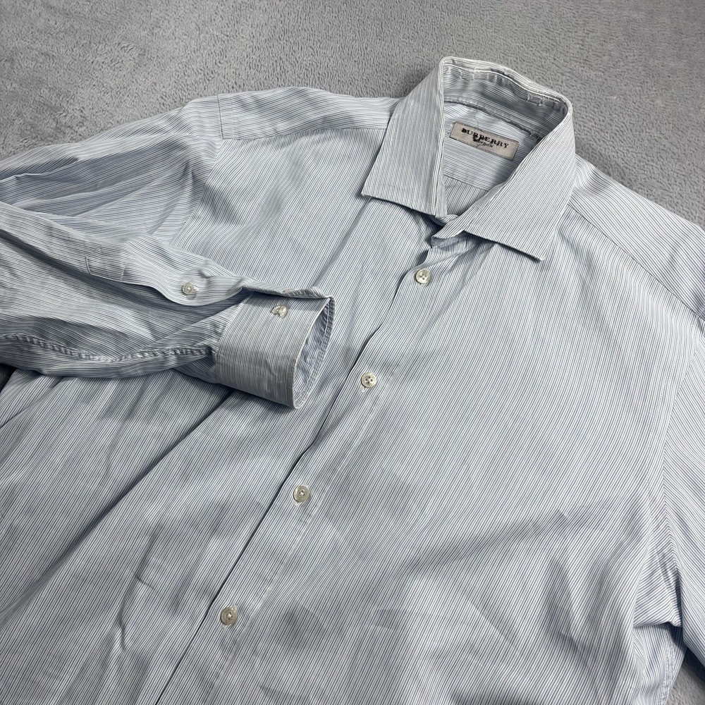 Burberry London Dress Shirt Mens 16 41 Large Blue‎ Striped Tailored Button Up